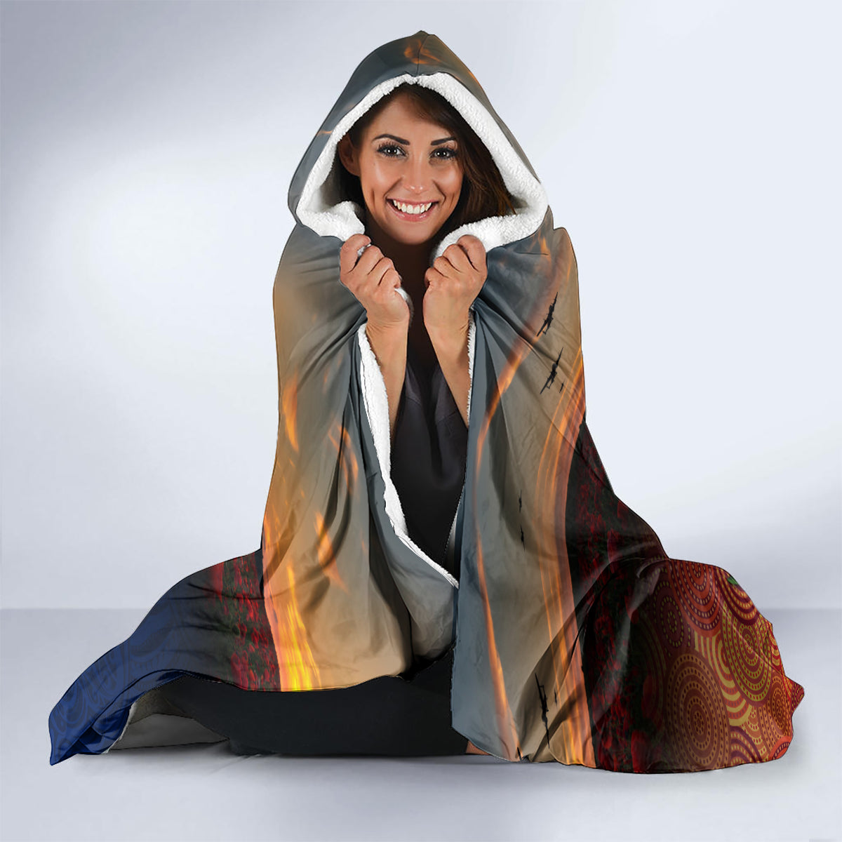 Australia and New Zealand ANZAC Day Hooded Blanket Tui Bird and Koala mix Maori and Aboriginal Pattern LT03 - Polynesian Pride