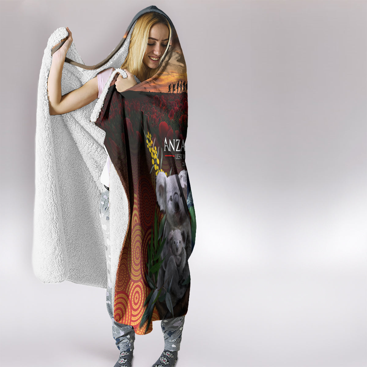 Australia and New Zealand ANZAC Day Hooded Blanket Tui Bird and Koala mix Maori and Aboriginal Pattern LT03 - Polynesian Pride