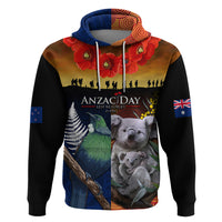 Australia and New Zealand ANZAC Day Hoodie Tui Bird and Koala mix Maori and Aboriginal Pattern LT03 Pullover Hoodie Black - Polynesian Pride
