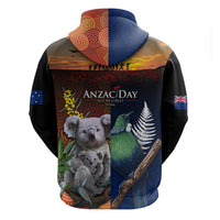 Australia and New Zealand ANZAC Day Hoodie Tui Bird and Koala mix Maori and Aboriginal Pattern LT03 - Polynesian Pride