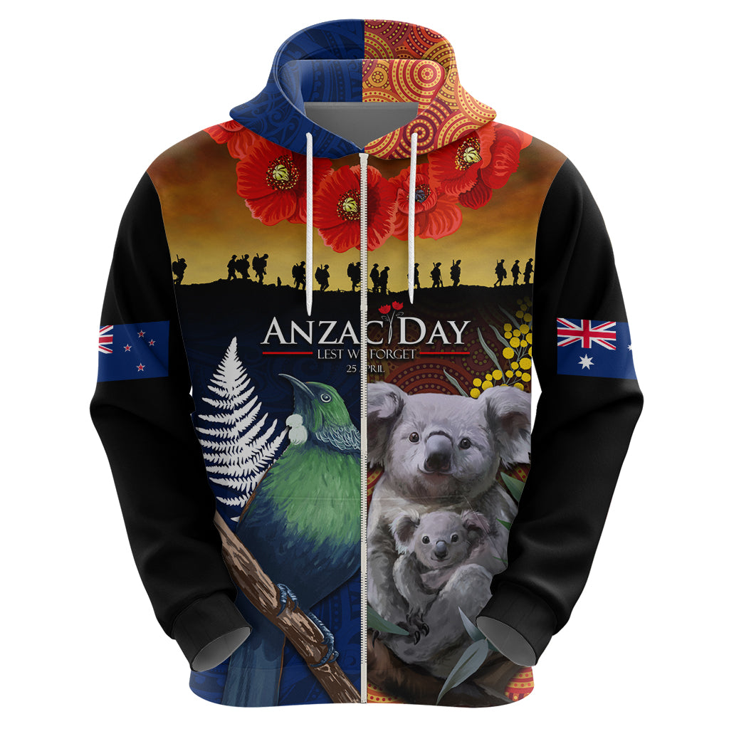 Australia and New Zealand ANZAC Day Hoodie Tui Bird and Koala mix Maori and Aboriginal Pattern LT03 - Polynesian Pride
