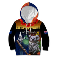 Australia and New Zealand ANZAC Day Kid Hoodie Tui Bird and Koala mix Maori and Aboriginal Pattern LT03 Hoodie Black - Polynesian Pride