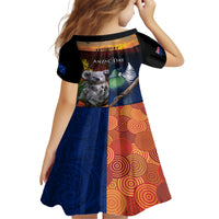 Australia and New Zealand ANZAC Day Kid Short Sleeve Dress Tui Bird and Koala mix Maori and Aboriginal Pattern LT03 - Polynesian Pride