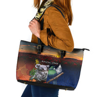 Australia and New Zealand ANZAC Day Leather Tote Bag Tui Bird and Koala mix Maori and Aboriginal Pattern LT03 Black - Polynesian Pride