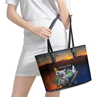 Australia and New Zealand ANZAC Day Leather Tote Bag Tui Bird and Koala mix Maori and Aboriginal Pattern LT03 - Polynesian Pride