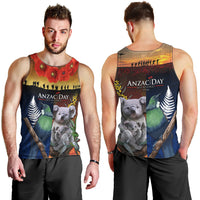 Australia and New Zealand ANZAC Day Men Tank Top Tui Bird and Koala mix Maori and Aboriginal Pattern LT03 - Polynesian Pride