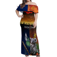 Australia and New Zealand ANZAC Day Off Shoulder Maxi Dress Tui Bird and Koala mix Maori and Aboriginal Pattern LT03 Women Black - Polynesian Pride