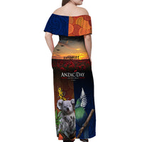Australia and New Zealand ANZAC Day Off Shoulder Maxi Dress Tui Bird and Koala mix Maori and Aboriginal Pattern LT03 - Polynesian Pride