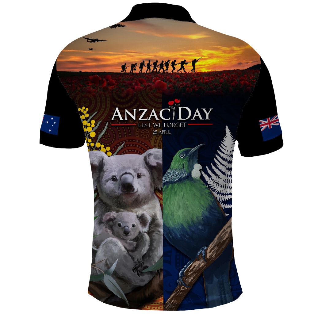 Australia and New Zealand ANZAC Day Polo Shirt Tui Bird and Koala mix Maori and Aboriginal Pattern LT03 - Polynesian Pride