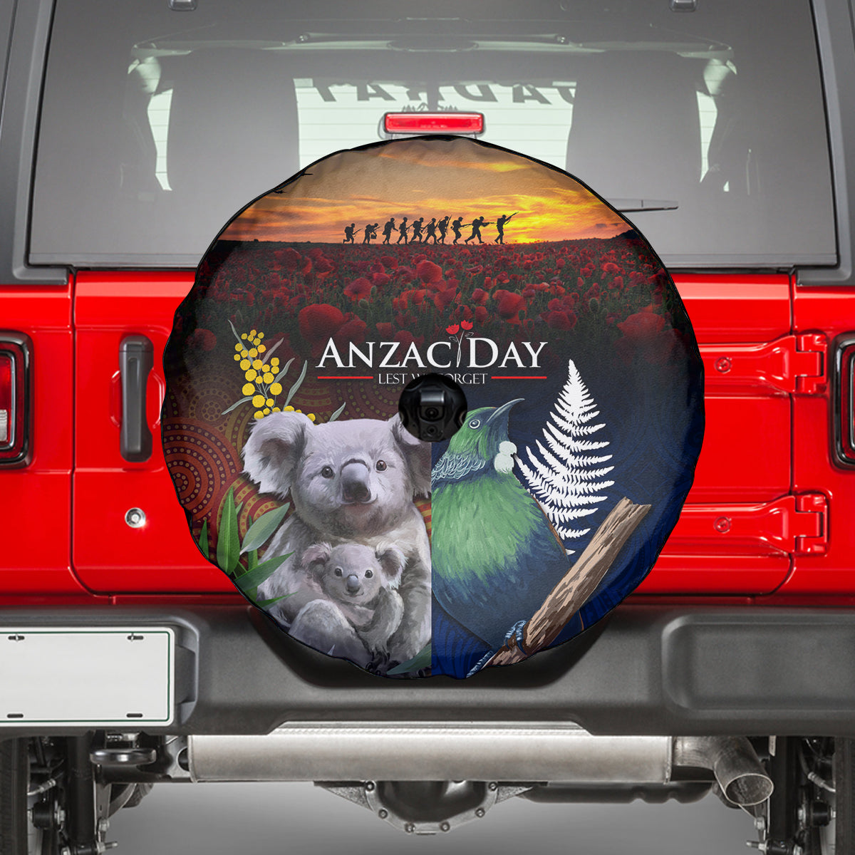 Australia and New Zealand ANZAC Day Spare Tire Cover Tui Bird and Koala mix Maori and Aboriginal Pattern LT03 - Polynesian Pride