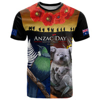 Australia and New Zealand ANZAC Day T Shirt Tui Bird and Koala mix Maori and Aboriginal Pattern LT03 Black - Polynesian Pride
