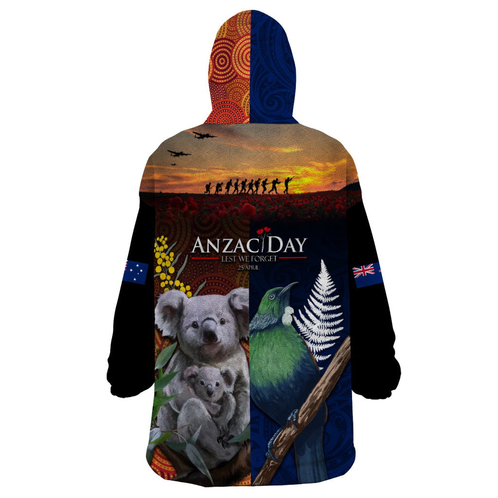 Australia and New Zealand ANZAC Day Wearable Blanket Hoodie Tui Bird and Koala mix Maori and Aboriginal Pattern LT03 - Polynesian Pride