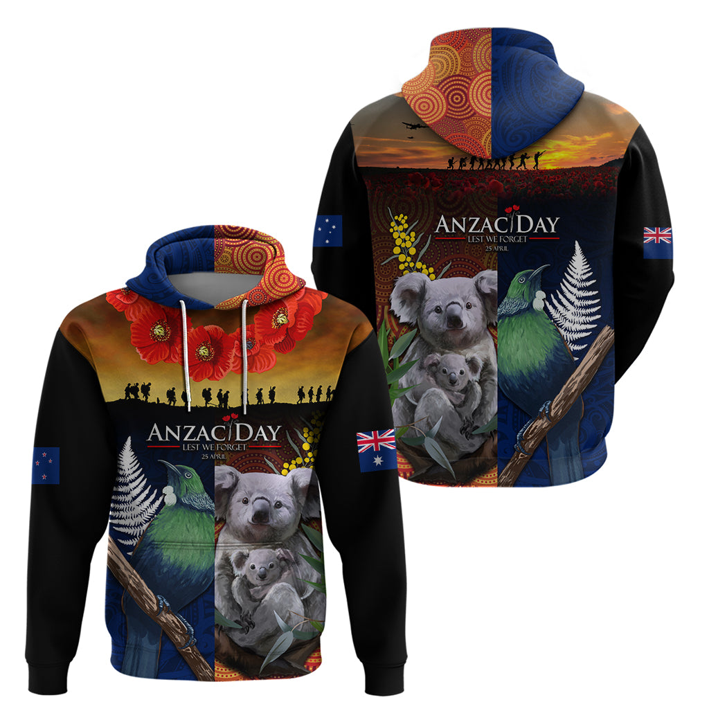 Australia and New Zealand ANZAC Day Zip Hoodie Tui Bird and Koala mix Maori and Aboriginal Pattern LT03 - Polynesian Pride