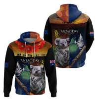 Australia and New Zealand ANZAC Day Zip Hoodie Tui Bird and Koala mix Maori and Aboriginal Pattern LT03 - Polynesian Pride