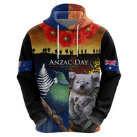 Australia and New Zealand ANZAC Day Zip Hoodie Tui Bird and Koala mix Maori and Aboriginal Pattern LT03 - Polynesian Pride