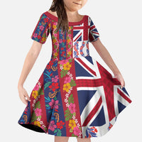 Hawaiian Lei Family Matching Mermaid Dress and Hawaiian Shirt National Flag Striped Style LT03 Daughter's Dress Red - Polynesian Pride