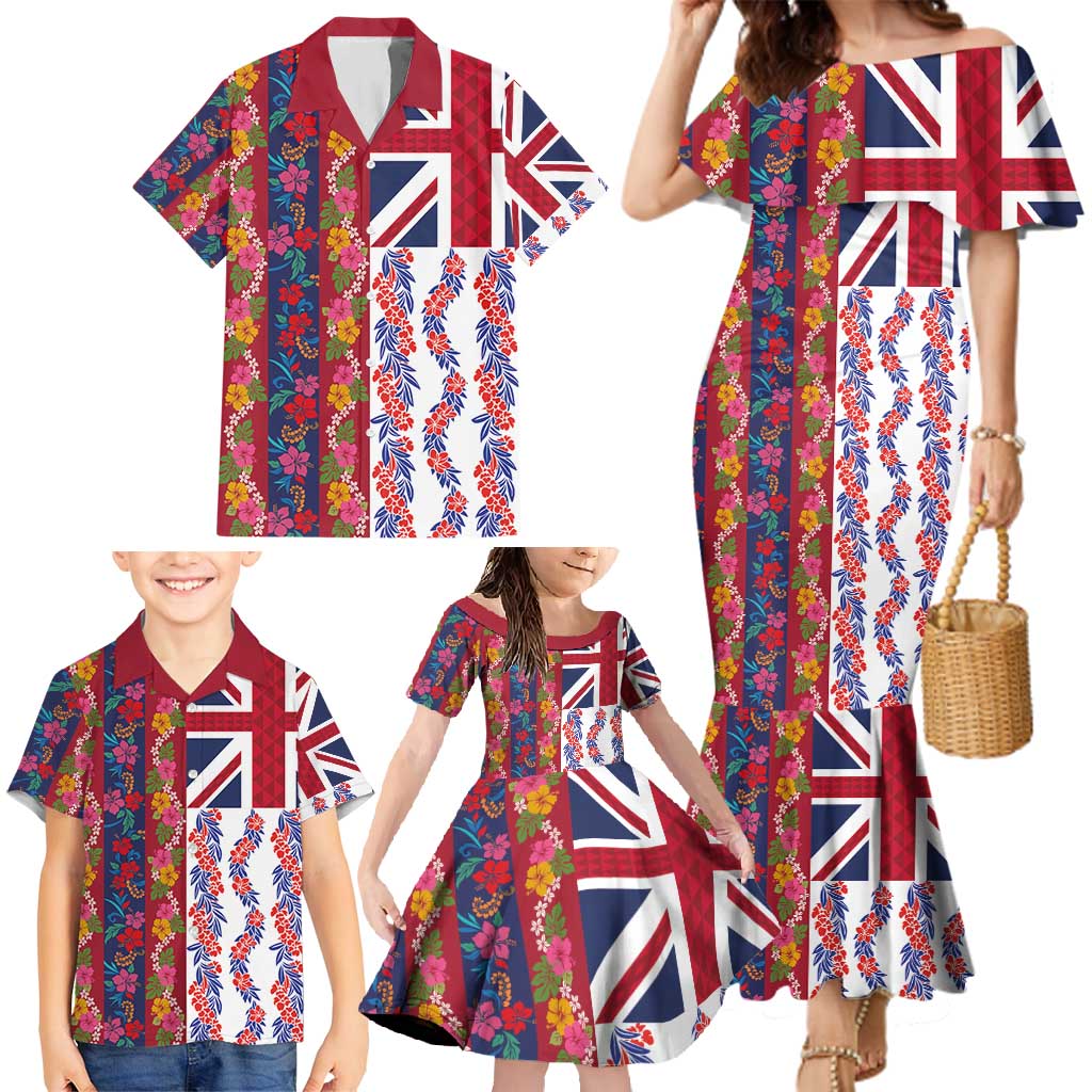 Hawaiian Lei Family Matching Mermaid Dress and Hawaiian Shirt National Flag Striped Style LT03 - Polynesian Pride