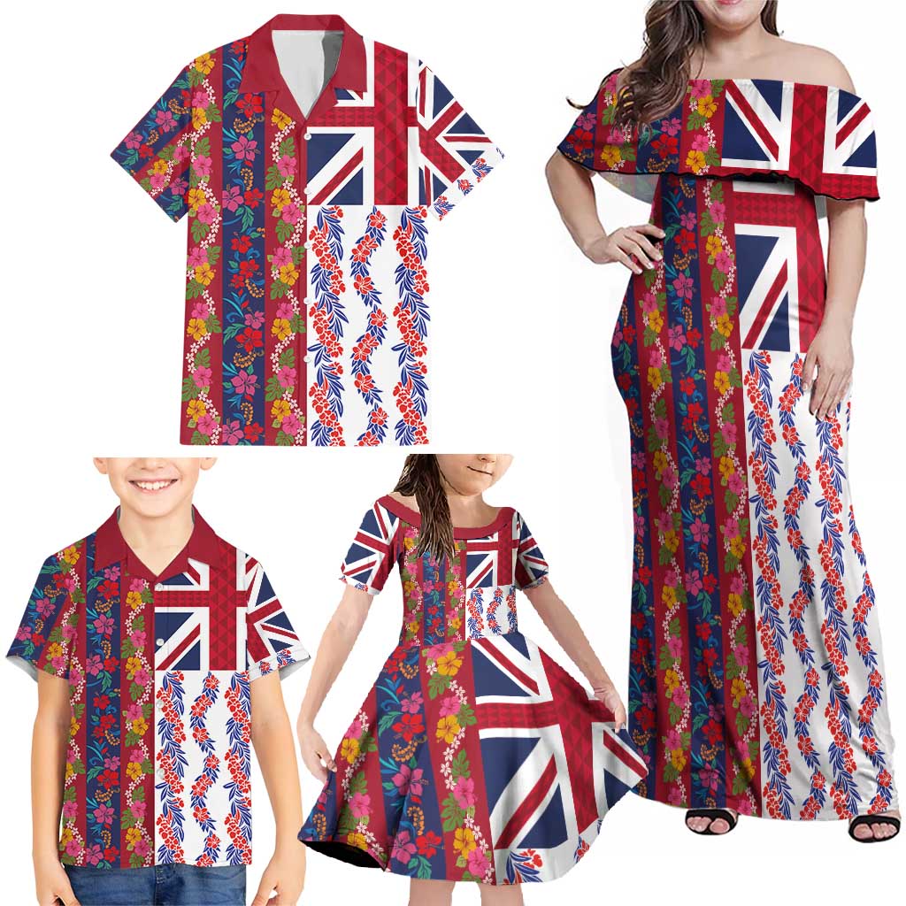 Hawaiian Lei Family Matching Off Shoulder Maxi Dress and Hawaiian Shirt National Flag Striped Style LT03 - Polynesian Pride