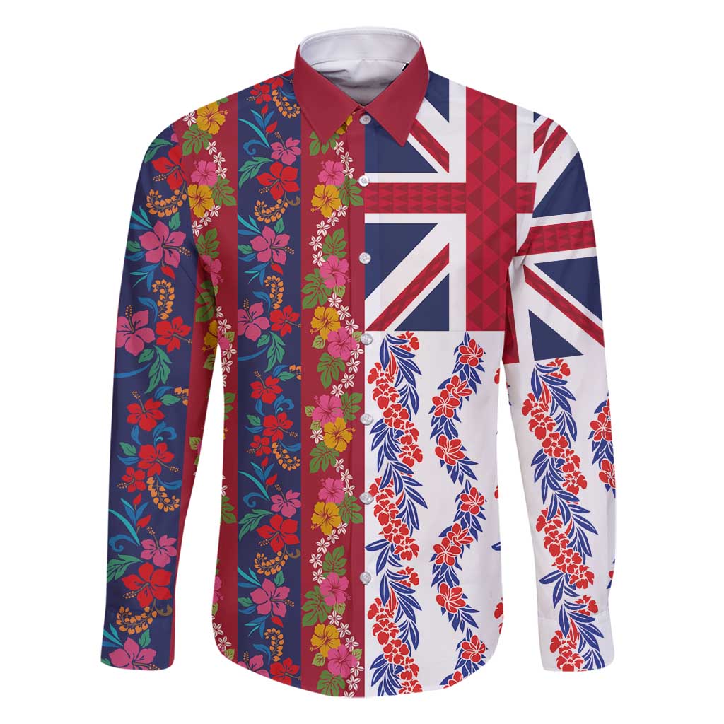 Hawaiian Lei Family Matching Off Shoulder Maxi Dress and Hawaiian Shirt National Flag Striped Style LT03 Dad's Shirt - Long Sleeve Red - Polynesian Pride
