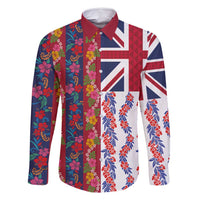Hawaiian Lei Family Matching Off Shoulder Maxi Dress and Hawaiian Shirt National Flag Striped Style LT03 Dad's Shirt - Long Sleeve Red - Polynesian Pride