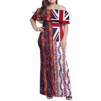 Hawaiian Lei Family Matching Off Shoulder Maxi Dress and Hawaiian Shirt National Flag Striped Style LT03 Mom's Dress Red - Polynesian Pride