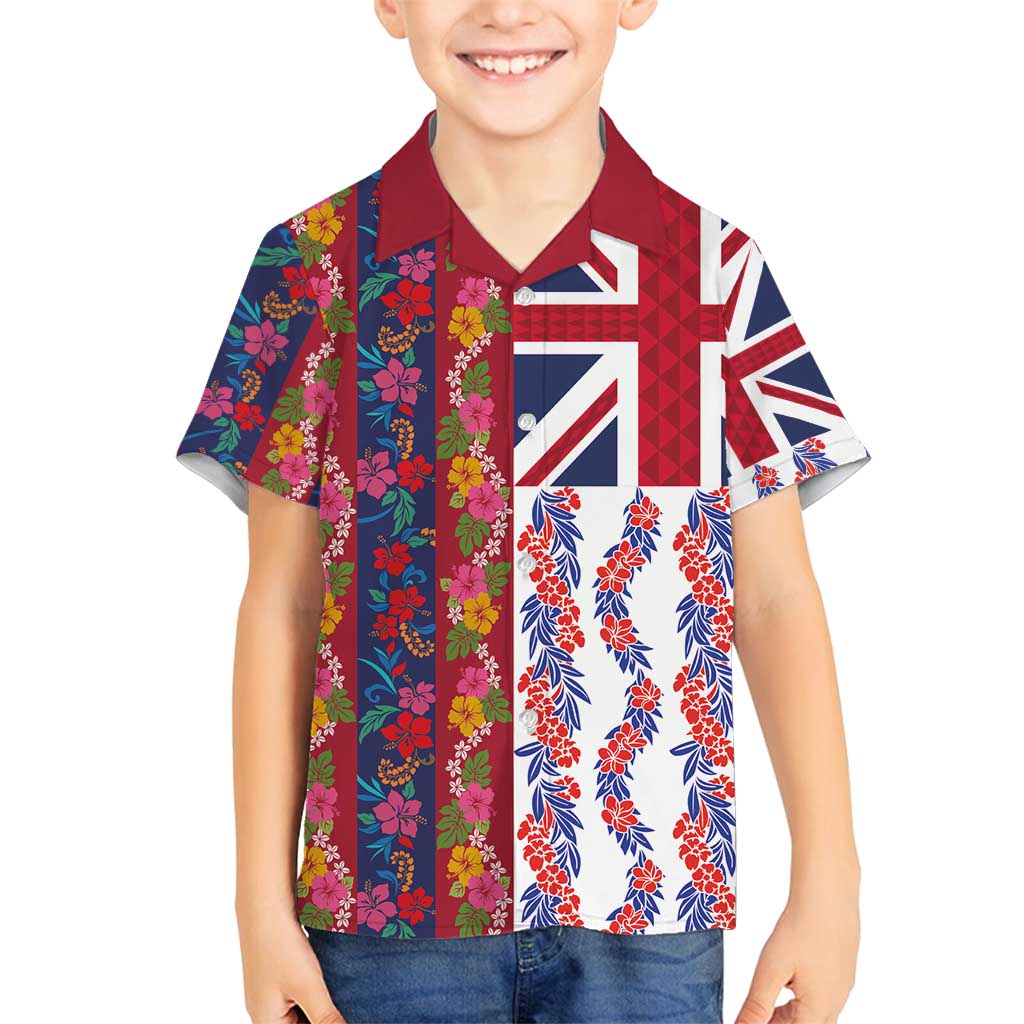 Hawaiian Lei Family Matching Off Shoulder Maxi Dress and Hawaiian Shirt National Flag Striped Style LT03 Son's Shirt Red - Polynesian Pride