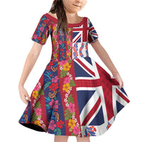 Hawaiian Lei Family Matching Off Shoulder Short Dress and Hawaiian Shirt National Flag Striped Style