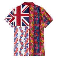 Hawaiian Lei Family Matching Off Shoulder Short Dress and Hawaiian Shirt National Flag Striped Style