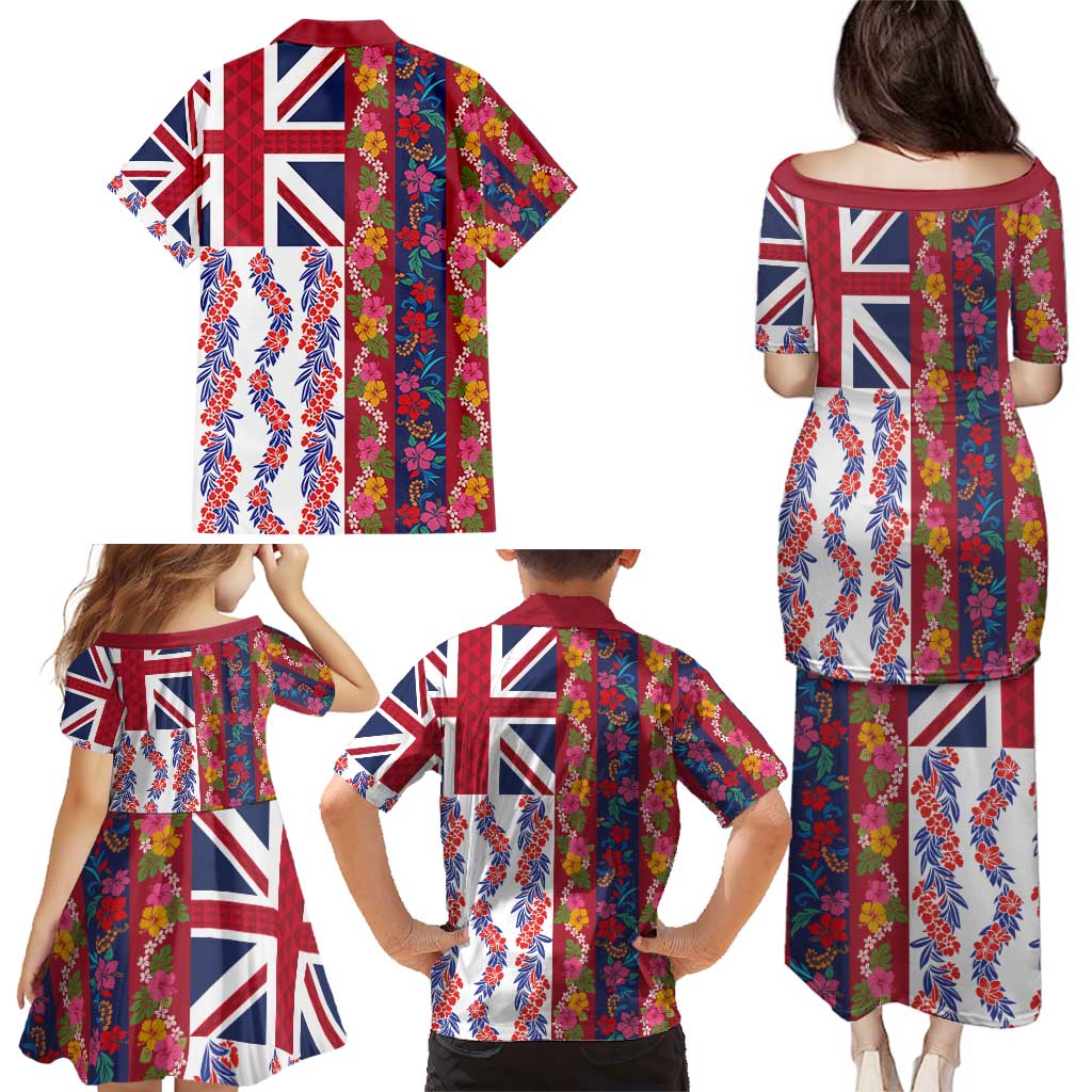Hawaiian Lei Family Matching Puletasi and Hawaiian Shirt National Flag Striped Style LT03 - Polynesian Pride