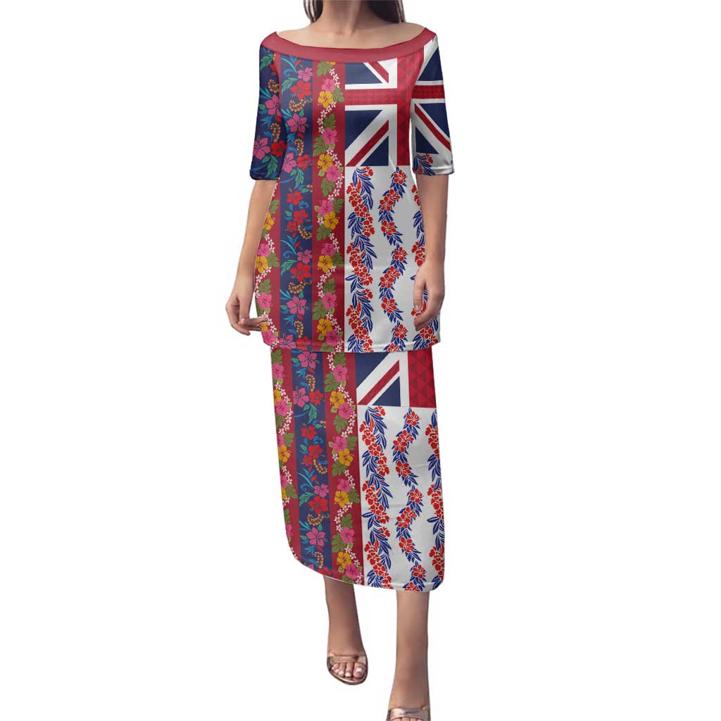 Hawaiian Lei Family Matching Puletasi and Hawaiian Shirt National Flag Striped Style LT03 Mom's Dress Red - Polynesian Pride