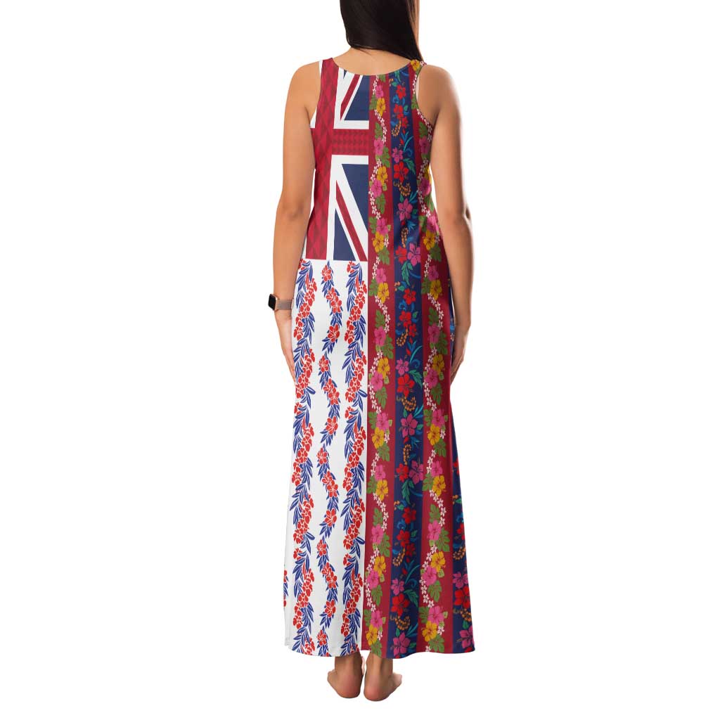 Hawaiian Lei Family Matching Tank Maxi Dress and Hawaiian Shirt National Flag Striped Style