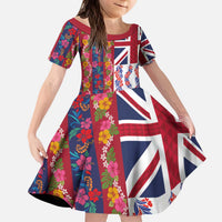 Hawaiian Lei Kid Short Sleeve Dress National Flag Striped Style LT03 KID Red - Polynesian Pride