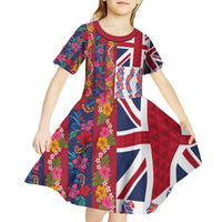 Hawaiian Lei Kid Short Sleeve Dress National Flag Striped Style LT03 - Polynesian Pride