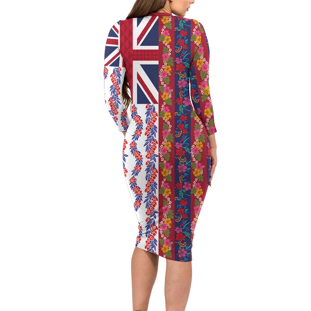 Hawaiian Lei Long Sleeve Bodycon Dress National Flag Striped Style