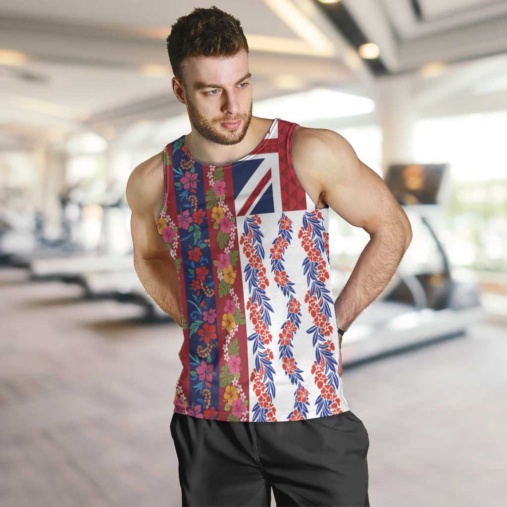 Hawaiian Lei Men Tank Top National Flag Striped Style LT03 Red - Polynesian Pride