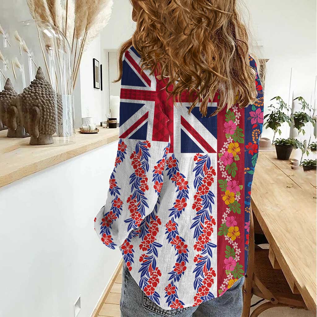 Hawaiian Lei Women Casual Shirt National Flag Striped Style