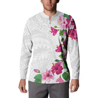 Hawaiian Hibiscus and Art Polynesian Tattoo Button Sweatshirt White Color