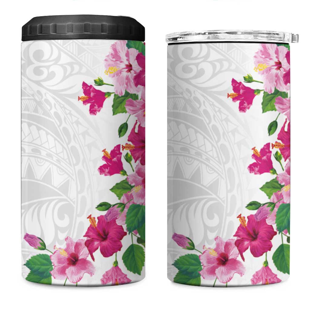 Hawaiian Hibiscus and Art Polynesian Tattoo 4 in 1 Can Cooler Tumbler White Color LT03 One Size: 16 oz White - Polynesian Pride