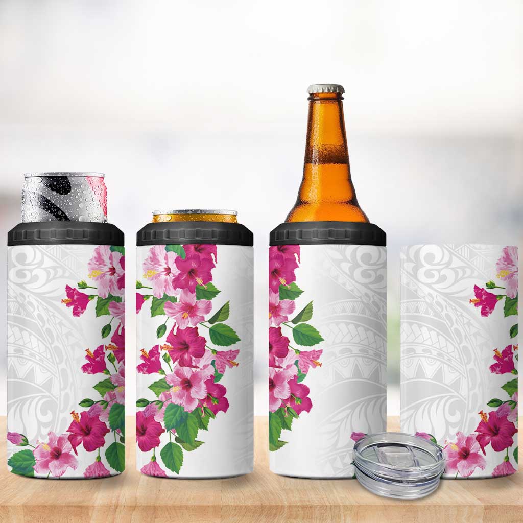Hawaiian Hibiscus and Art Polynesian Tattoo 4 in 1 Can Cooler Tumbler White Color LT03 - Polynesian Pride