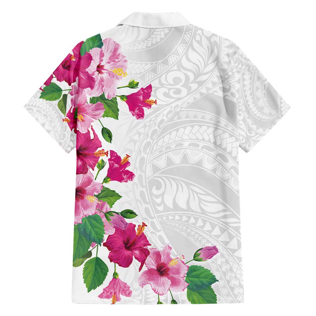 Hawaiian Hibiscus and Art Polynesian Tattoo Family Matching Long Sleeve Bodycon Dress and Hawaiian Shirt White Color