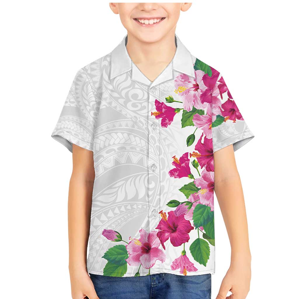 Hawaiian Hibiscus and Art Polynesian Tattoo Family Matching Mermaid Dress and Hawaiian Shirt White Color LT03 Son's Shirt White - Polynesian Pride