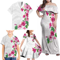 Hawaiian Hibiscus and Art Polynesian Tattoo Family Matching Off Shoulder Maxi Dress and Hawaiian Shirt White Color LT03 - Polynesian Pride