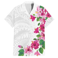 Hawaiian Hibiscus and Art Polynesian Tattoo Family Matching Off Shoulder Maxi Dress and Hawaiian Shirt White Color LT03 Dad's Shirt - Short Sleeve White - Polynesian Pride