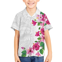 Hawaiian Hibiscus and Art Polynesian Tattoo Family Matching Off Shoulder Maxi Dress and Hawaiian Shirt White Color LT03 Son's Shirt White - Polynesian Pride