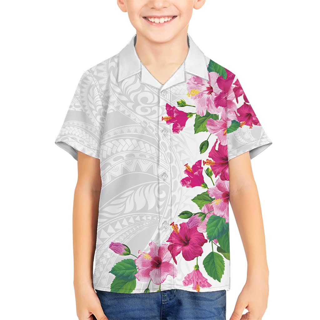 Hawaiian Hibiscus and Art Polynesian Tattoo Family Matching Tank Maxi Dress and Hawaiian Shirt White Color