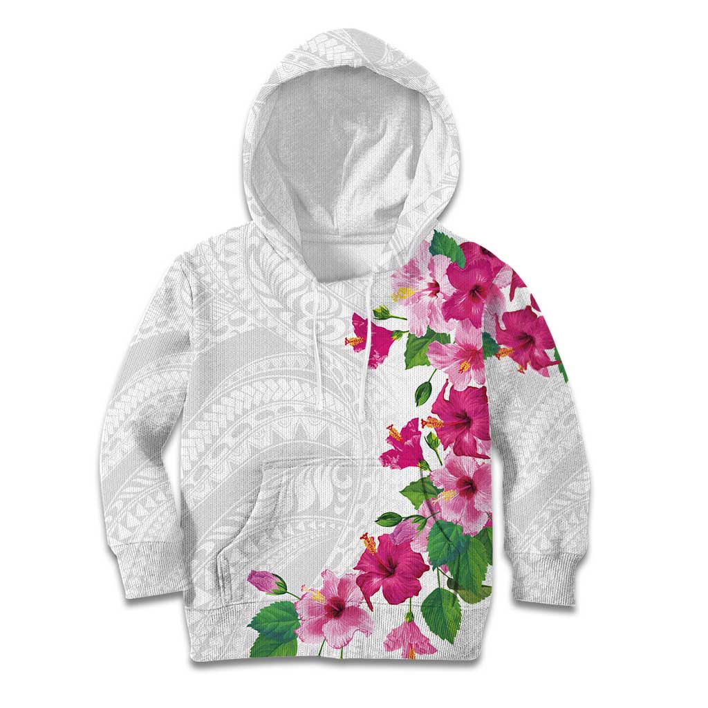 Hawaiian Hibiscus and Art Polynesian Tattoo Kid Hoodie White Color LT03 Hoodie White - Polynesian Pride