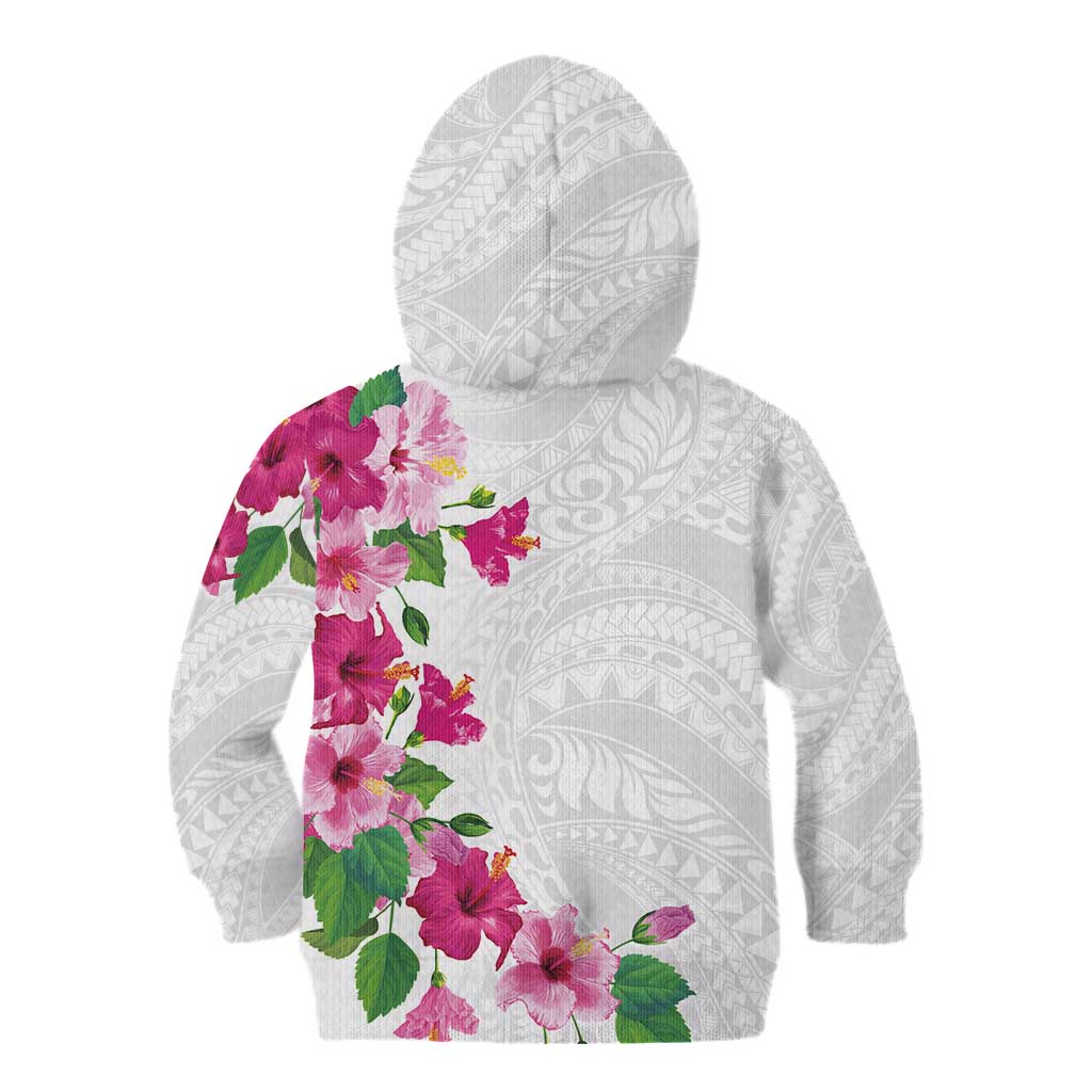 Hawaiian Hibiscus and Art Polynesian Tattoo Kid Hoodie White Color LT03 - Polynesian Pride