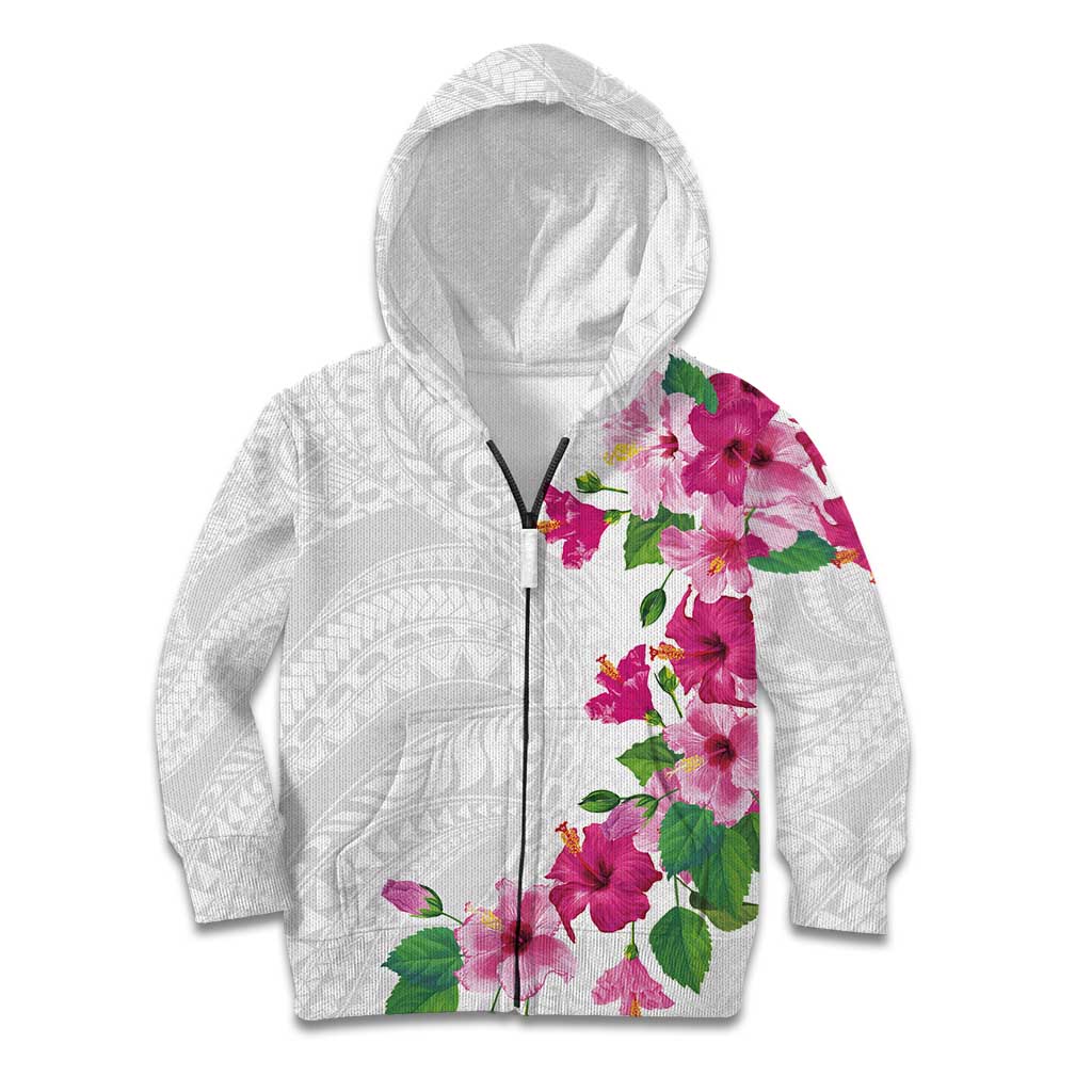 Hawaiian Hibiscus and Art Polynesian Tattoo Kid Hoodie White Color LT03 Zip Hoodie White - Polynesian Pride