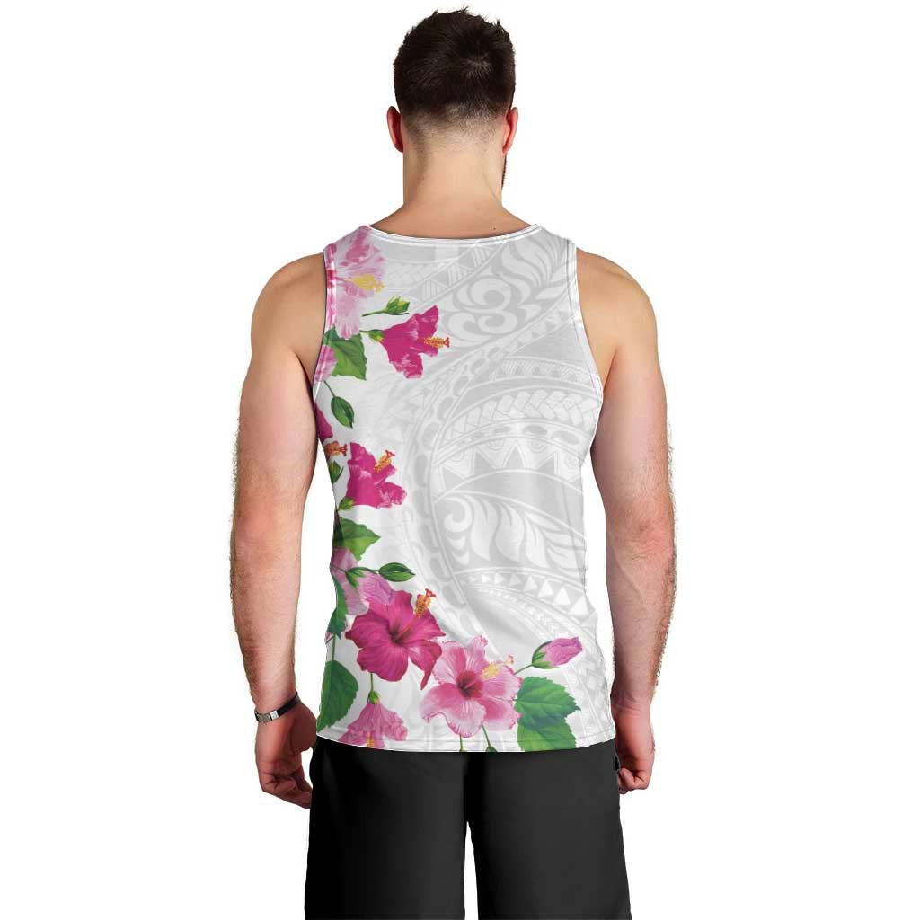 Hawaiian Hibiscus and Art Polynesian Tattoo Men Tank Top White Color LT03 - Polynesian Pride