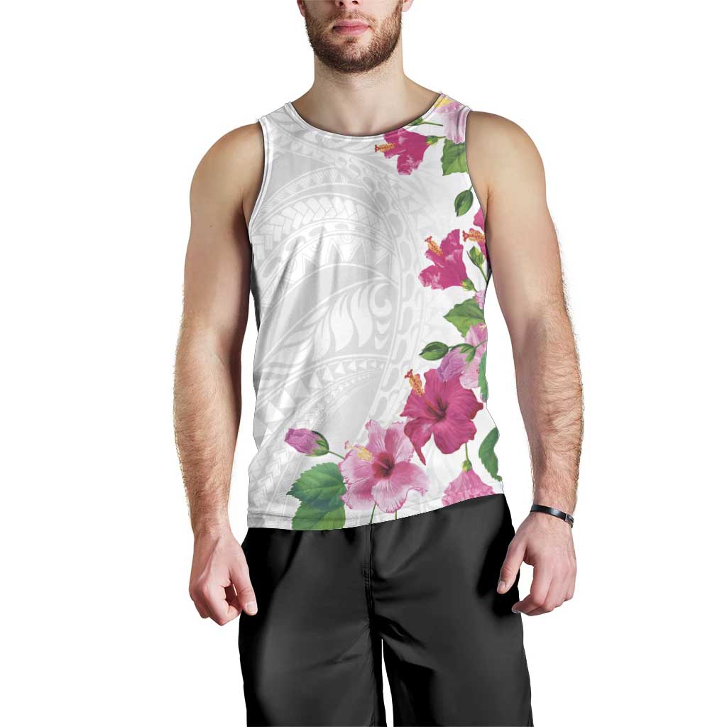 Hawaiian Hibiscus and Art Polynesian Tattoo Men Tank Top White Color LT03 - Polynesian Pride